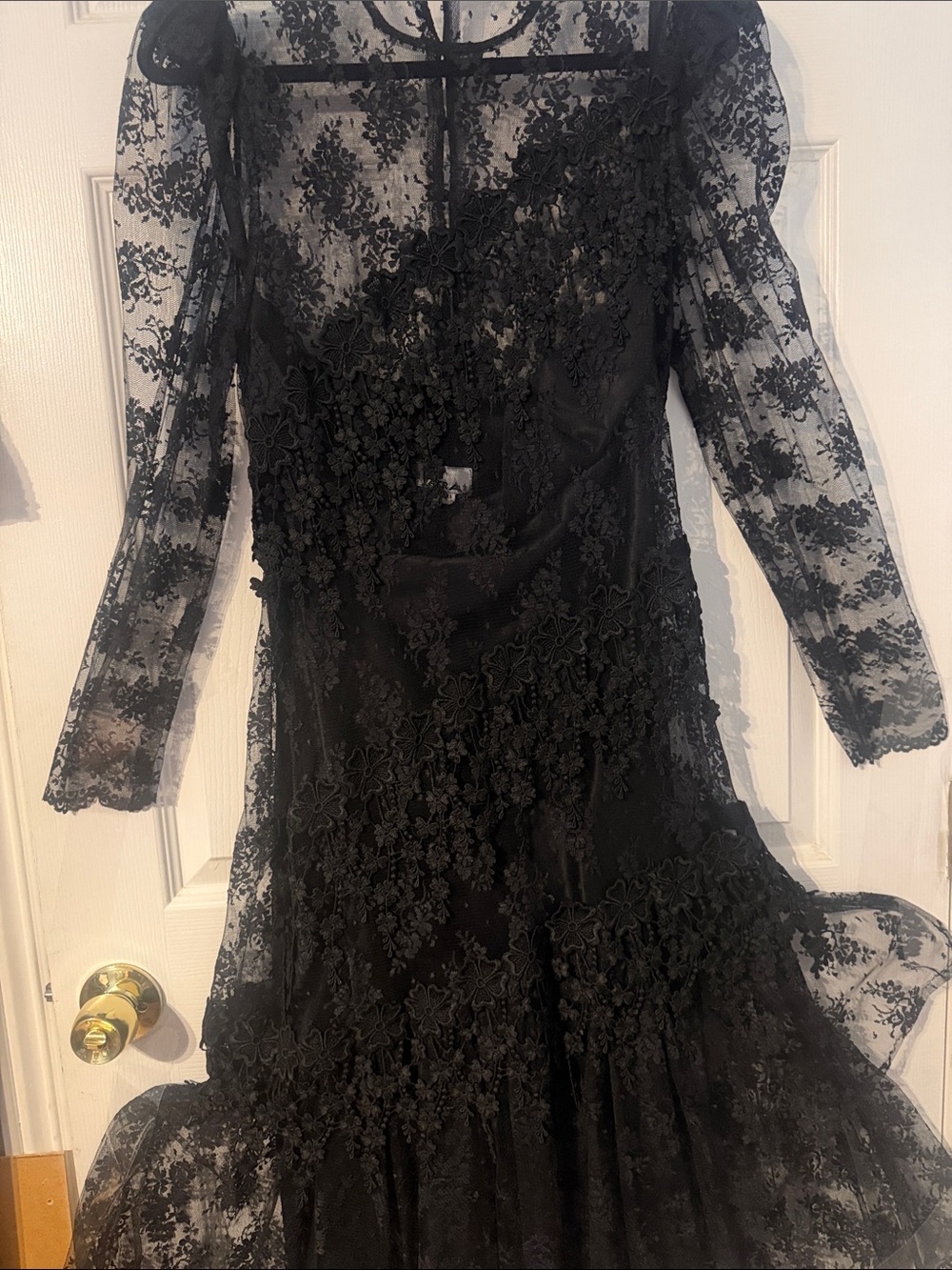 Black Vintage PATRA 13/14 Witchy Gothic Glam dress Floral Lace Long Sleeve Dress